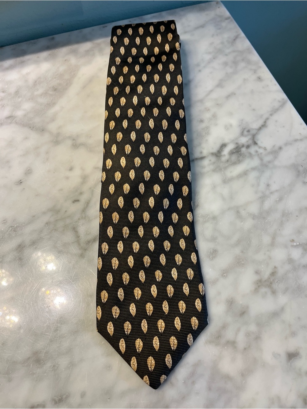 Lands' End Black Tie with Gold Teardrop Pattern